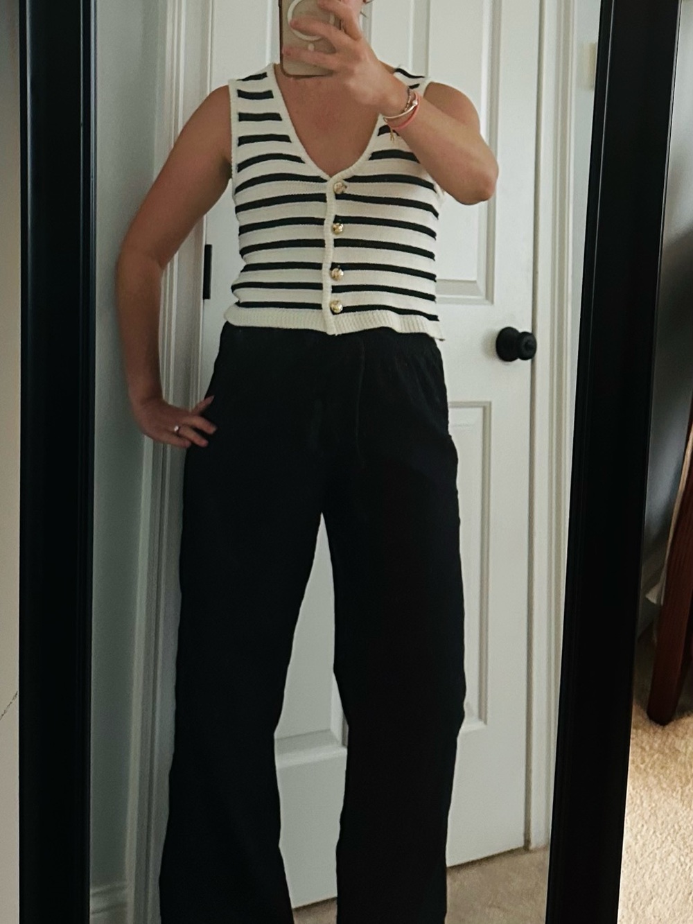 H&M Black and White Striped Knit button down sweater vest- small